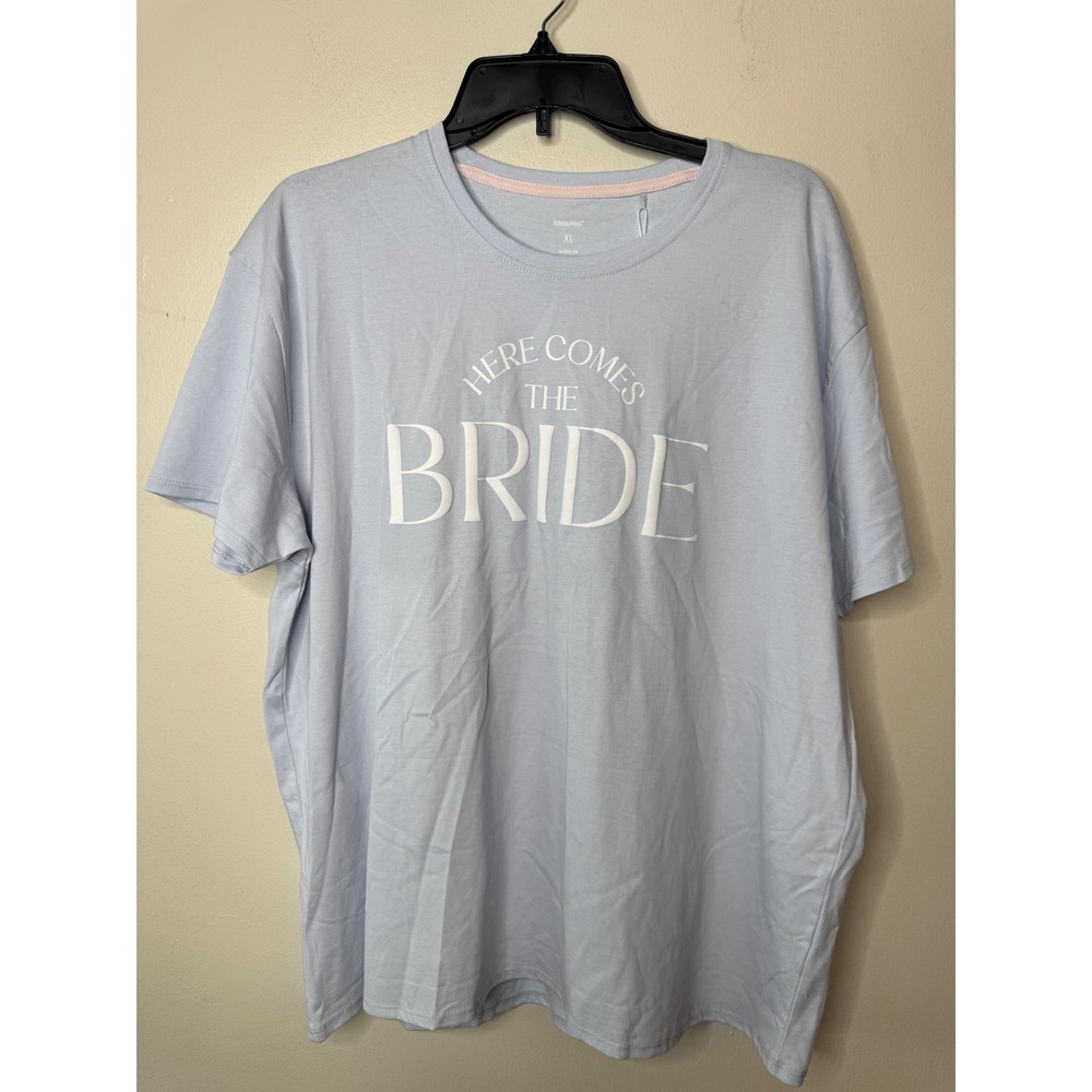 Miss to Mrs Here Comes The Bride T-Shirt Light Blue Graphic Tee XL